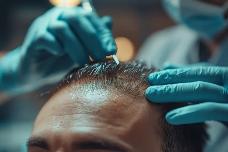 Image of mans head having hair restore treatment